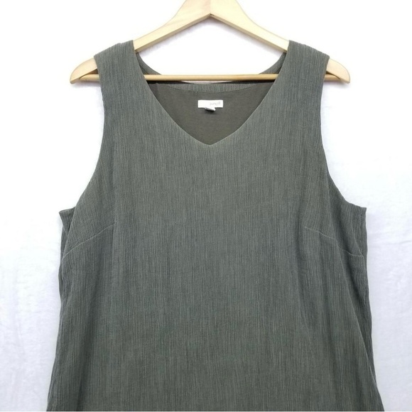 J. Jill Pure Jill Lagenlook Tank Dress XL Dark Olive Green Gauze Jersey layered - Picture 2 of 11